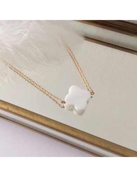 Flat white agate cross chain necklace gold plated