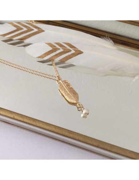 Small feather chain necklace gold plated