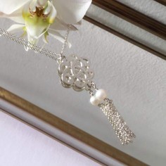Baroque knot chain necklace silver 925 small pompom white freshwater pearl