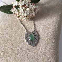 Aventurine leaf medal chain necklace silver 925