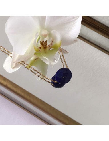 Oval faceted lapis lazuli stone gold plated chain necklace