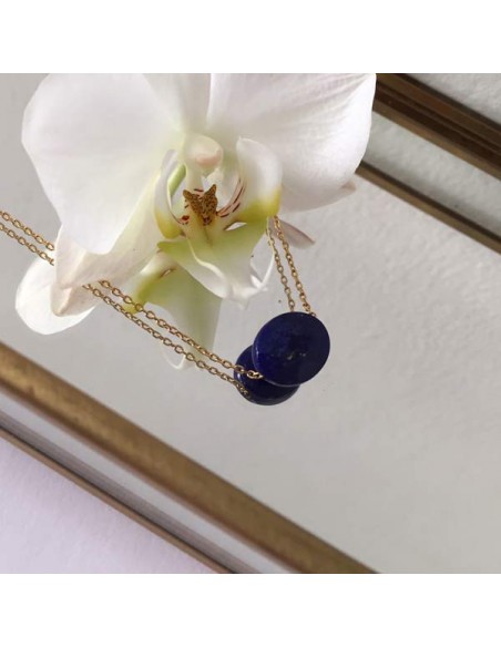 Collier chaine plaqué or Lapis Lazuli ovale facettée