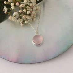 Faceted pink quartz stone chain necklace silver 925