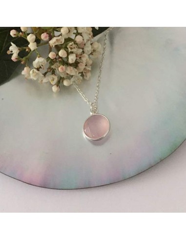 Faceted pink quartz stone chain necklace silver 925