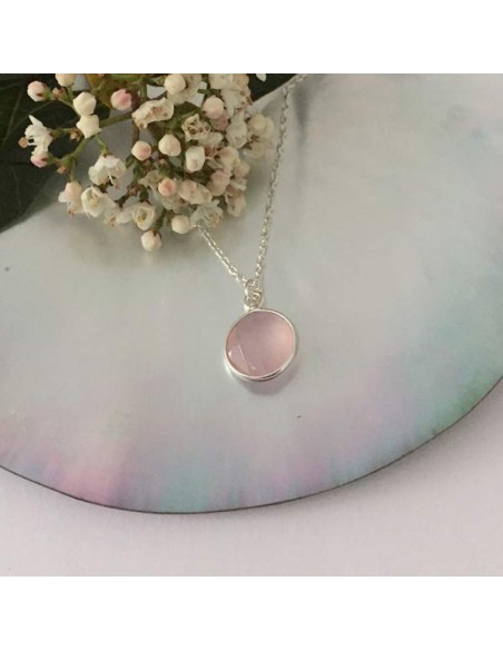 Collier chaine argent pierre quartz rose facettée ronde