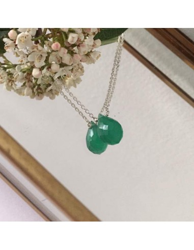 Faceted green onyx drop chain necklace silver 925