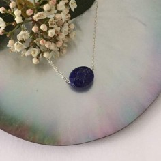 Oval faceted lapis lazuli stone chain necklace 925