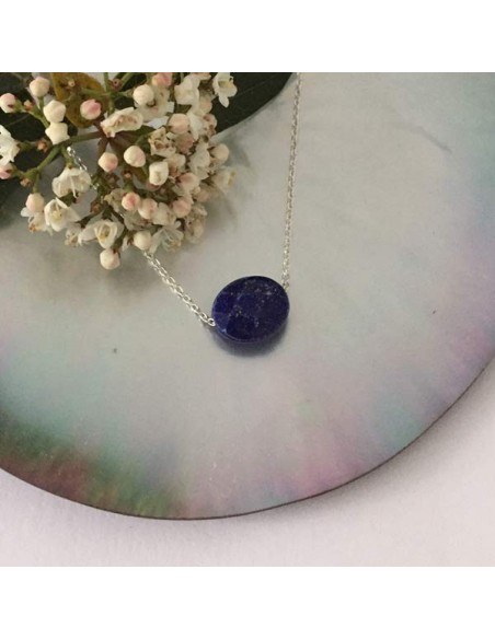 Oval faceted lapis lazuli stone chain necklace 925