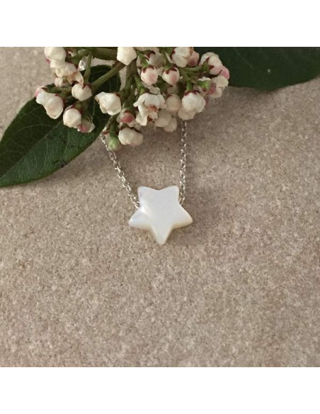 Small white mother of pearl star chain necklace silver 925