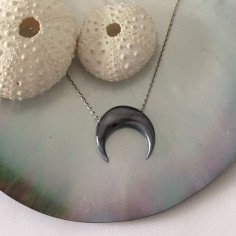 Grey mother of pearl horn chain necklace silver 925