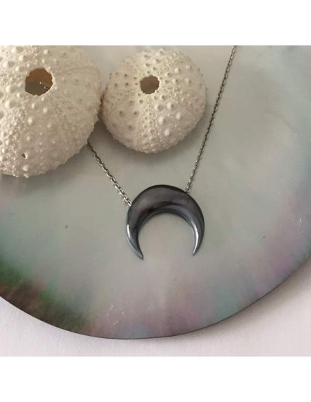 Grey mother of pearl horn chain necklace silver 925