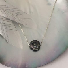 Grey mother of pearl rose chain necklace silver 925