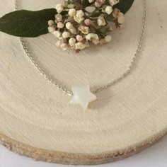 Small white mother of pearl star chain necklace silver 925