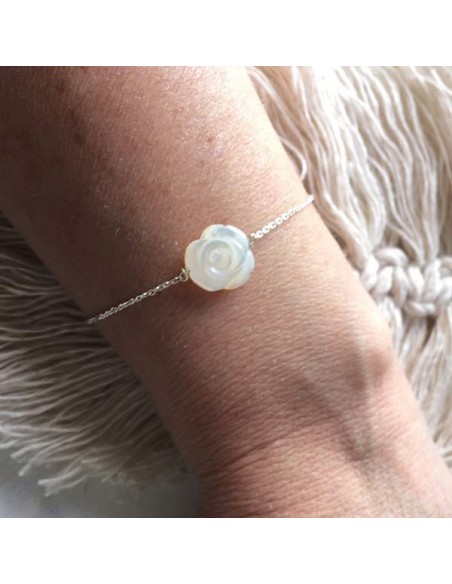 Chain bracelet silver 925 white mother of pearl rose