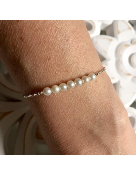 Bracelet chaine argent﻿﻿ Barrette perles d'eau douce blanches