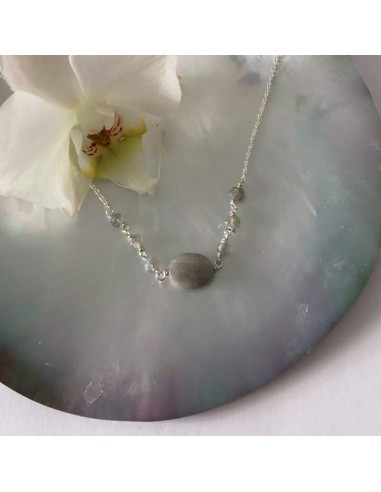 Oval faceted labradorite stone chain necklace 925