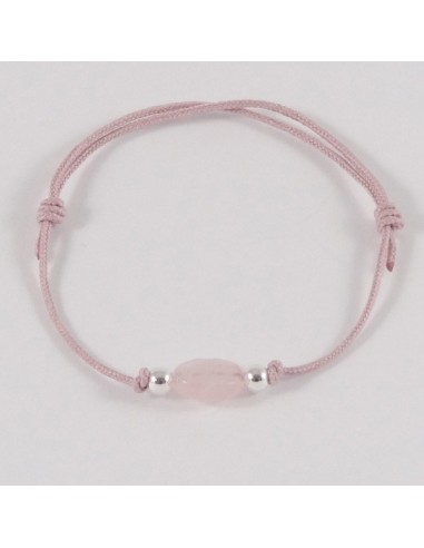 Bracelet petite pierre ovale Quartz rose perles argent