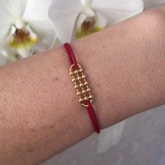 Cord bracelet gold plated small beads bar