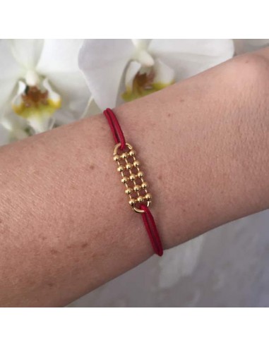 Cord bracelet gold plated small beads bar