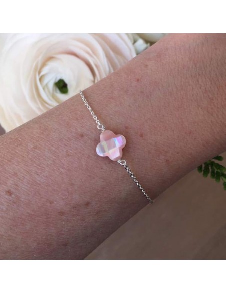 Chain bracelet silver 925 pink mother of pearl cross
