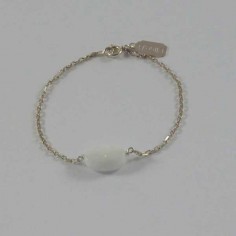 Bracelet chaine argent pierre Agate blanche ovale facettée   