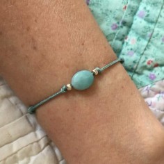 Child small oval amazonite silver beads cord bracelet