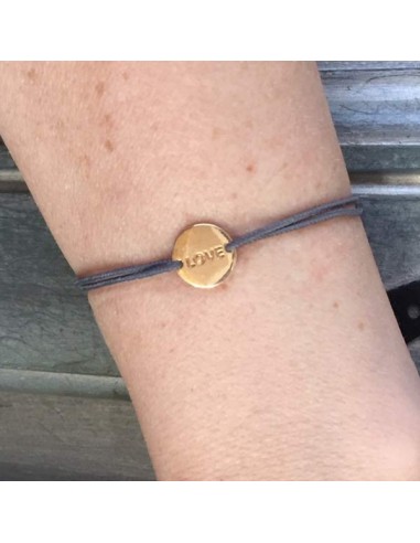 Cord bracelet gold plated small love medal