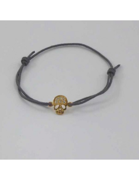 Bracelet mini Tête de Mort pavage zircons plaqué or  