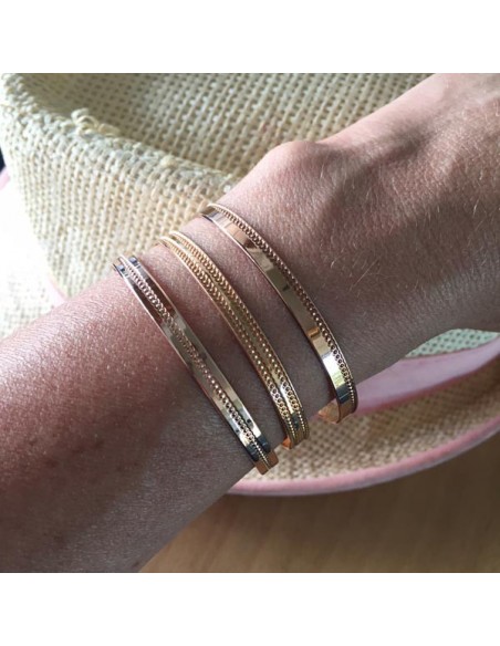 Double line flat bangle bracelet rose gold plated
