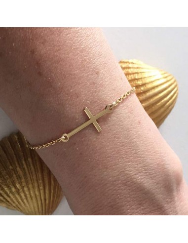 Chain bracelet gold plated small long cross