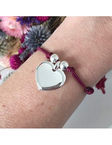 Cord bracelet silver 925 heart medal with beads