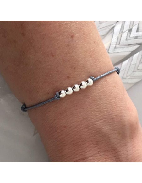 Child silver 925 five small beads cord bracelet 