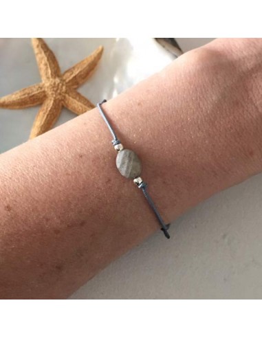 Child small oval labradorite silver beads cord bracelet