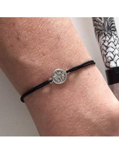 Cord bracelet silver 925 small flat peace and love zirconium