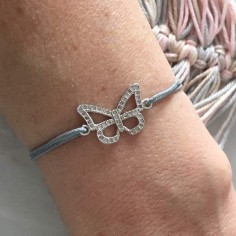 Cord bracelet silver 925 butterflie zirconium