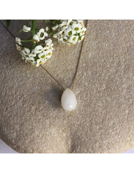 Faceted white jade drop cord necklace 
