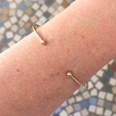 Two beads thin bangle gold plated