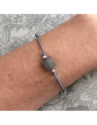 Cord bracelet square stone silver beads