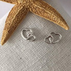 Small double open hearts earrings silver 925
