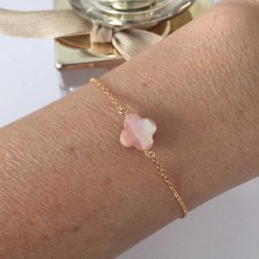 Chain bracelet gold plated pink mother of pearl cross