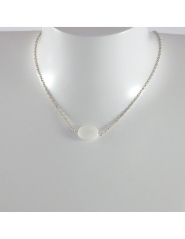 Collier chaine argent agathe blanche ovale facetée   