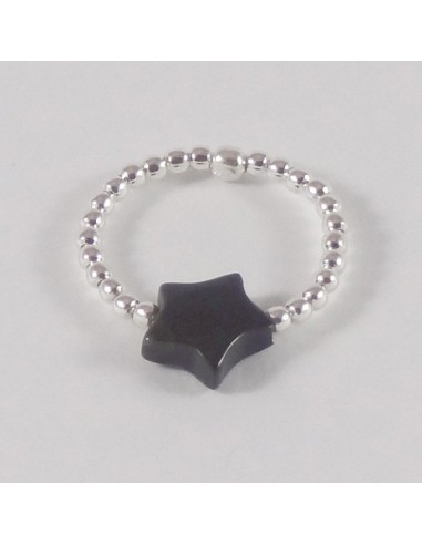 Bague minis perles argent Pierre semi - précieuse étoile onyx
