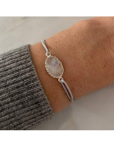 Cord bracelet silver 925 oval moonstone
