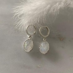 Big oval white moonstone earrings silver 925
