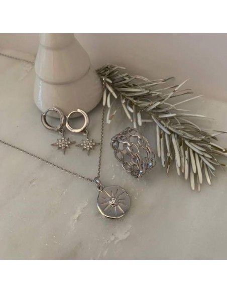 Chain necklace silver 925 medal star zircon
