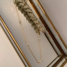 Chain necklace gold plated seven small white freshwater pearls