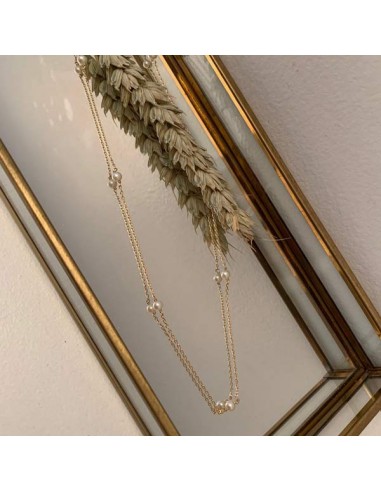 Chain necklace gold plated seven small white freshwater pearls