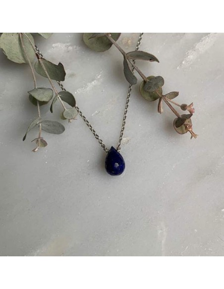 Faceted lapis lazuli drop chain necklace silver 925