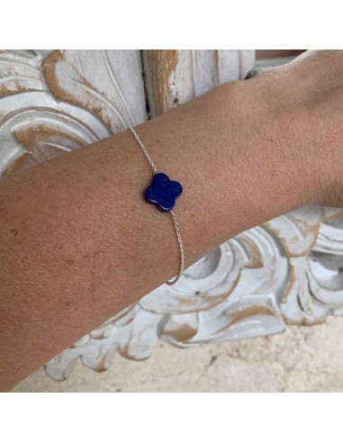 Chain bracelet silver 925 small flat lapis lazuli cross