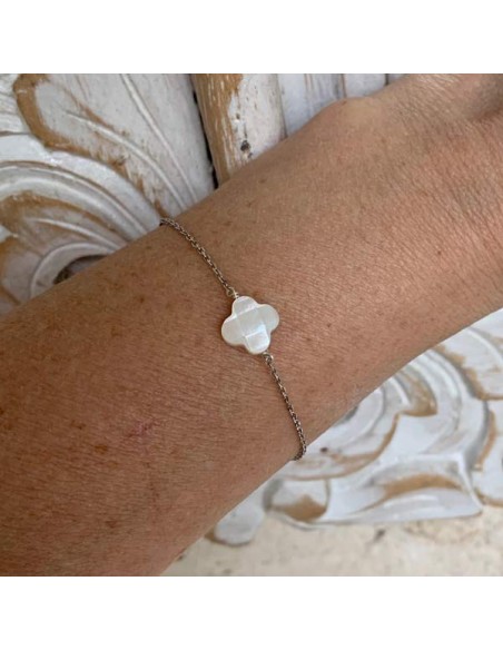 Chain bracelet silver 925 white mother of pearl cross